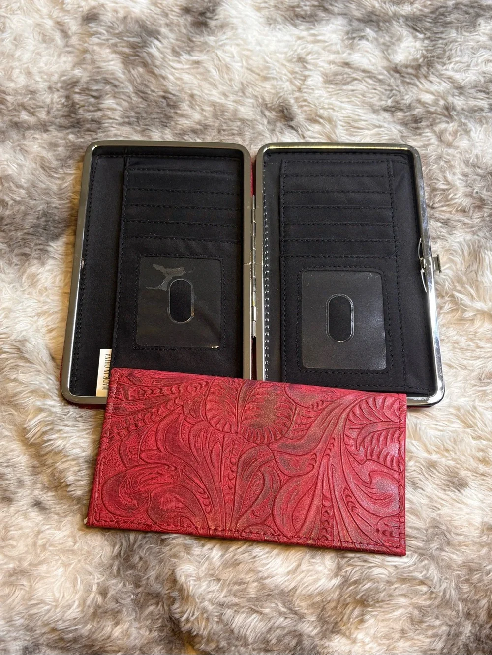 Red Tooled faux Leather Wallet Clutch - Women Bags
